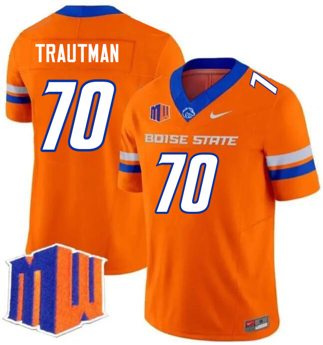 Randy Trautman Jersey, Boise State Broncos #70 Randy Trautman Football Jersey College Uniforms-Orang